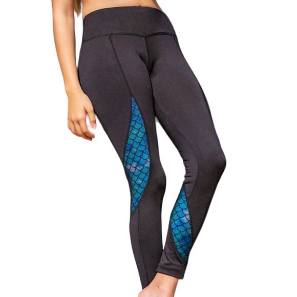 Fin Fun Black and Blue Mermaid Leggings Size XS - Picture 2 of 8